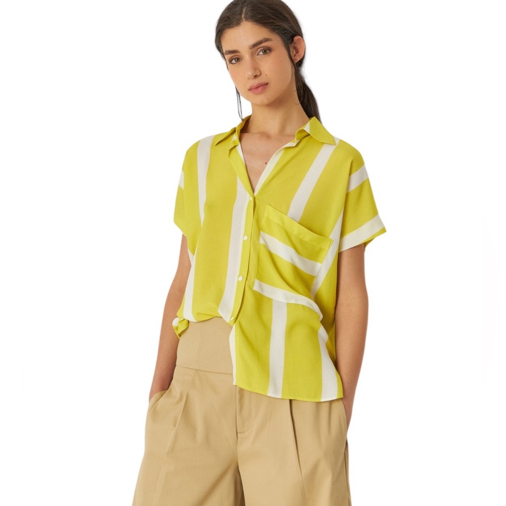 SKFK UMA Yellow White Stripe Viscose Button Up Shirt Medium Reg. $139 NWT